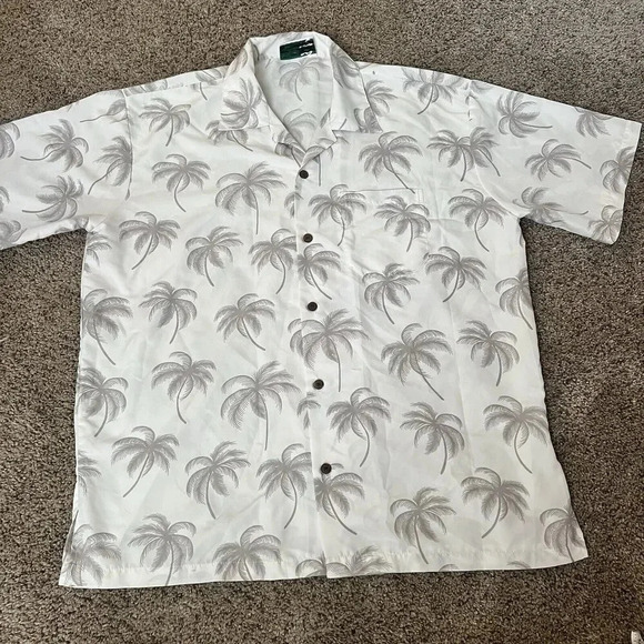Makani Hawaii Shirt Mens Palm Tree Large Gray White Microfiber‎ Hawaiian Aloha - Picture 9 of 9